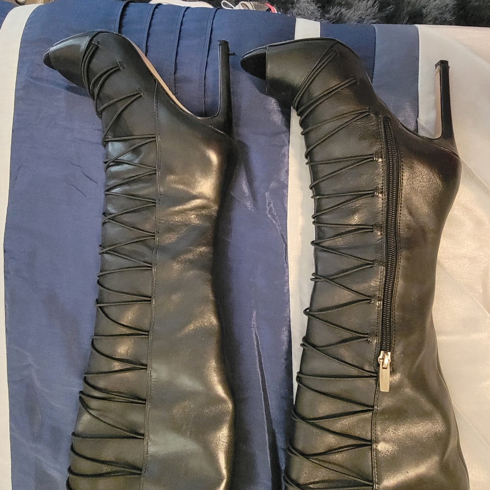 Vince Camuto Black Lace-Up Heeled Boots